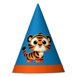 Chapeaux De Fètes Tiger Blue Orange Boy 3e fête d'anniversaire