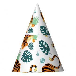 Chapeaux De Fètes Tigres Feuilles tropicaux : Illustration Vintage.