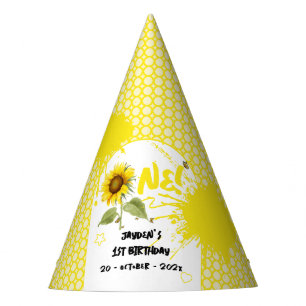 Chapeaux De Fètes Tournesol à l'aquarelle avec papillons 1er anniver