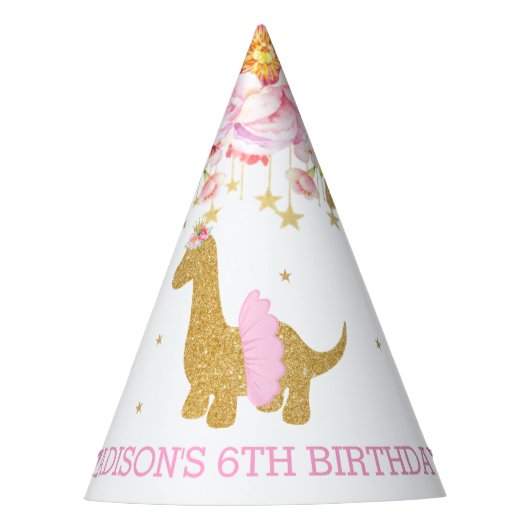 Chapeaux De Fètes Tutu Brachiosaur Dinosaur Rose Floral Anniversaire (Devant)