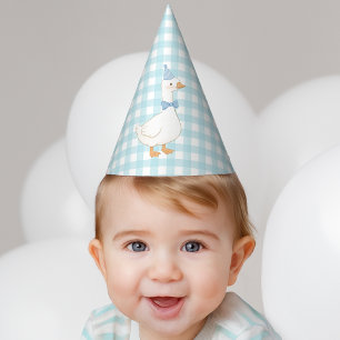 Chapeaux De Fètes Un Silly Goose Blue Plaid Cute Boy Premier anniver