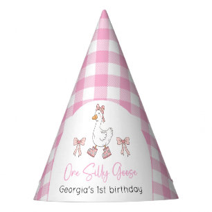 Chapeaux De Fètes Une oie sotte rose 1er anniversaire