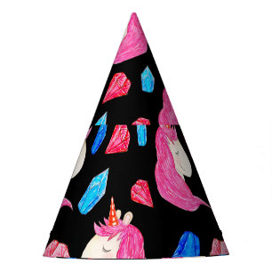 Chapeaux De Fètes Unicorne, cristaux : magique motif aquarelle.