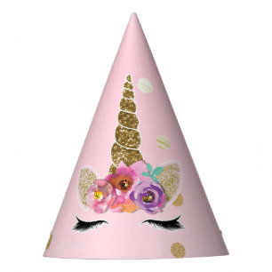 Chapeaux De Fètes Unicorne d'or rose Floral Horn Anniversaire