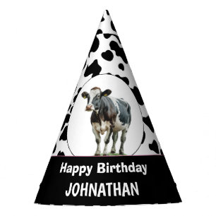 Chapeaux De Fètes Vache Joyeux anniversaire noir et blanc