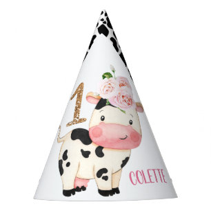 Chapeaux De Fètes Vache Parties scintillant or Imprimer Premier anni