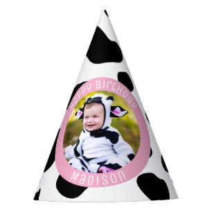 Chapeaux De Fètes Vache rose mignonne Imprimer Ferme Fille Anniversa