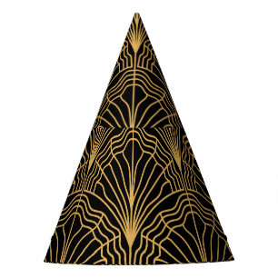 Chapeaux De Fètes Ventilateur Art déco : Jaune géométrique Noir