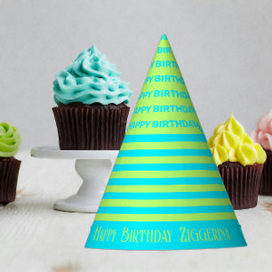 Chapeaux De Fètes Vert jaune, Turquoise rayures Casquette de fête d'
