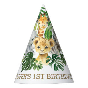 Chapeaux De Fètes Vert Jungle Animaux Safari 1er Anniversaire Cône