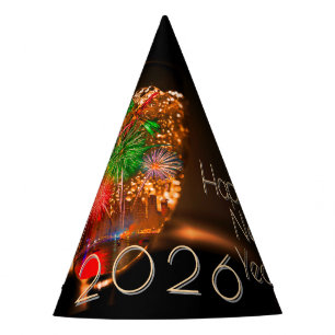 Chapeaux De Fètes Vœux 2026 avec feux d'artifice et bulles
