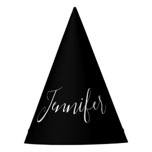 Chapeaux De Fètes Votre nom Élégant script blanc sur noir