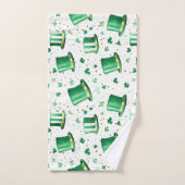Chapeaux verts dorés de luxe et trèfles blancs (Serviette à main)