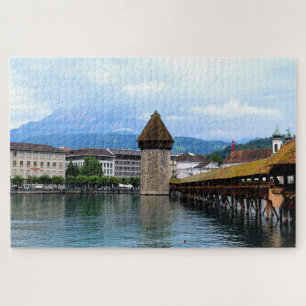 Chapel Bridge - Mount Pilatus - Luzern Zwitserland Legpuzzel
