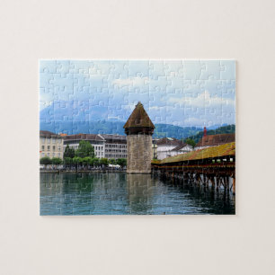 Chapel Bridge - Mt. Pilatus - Lucerne Zwitserland Legpuzzel