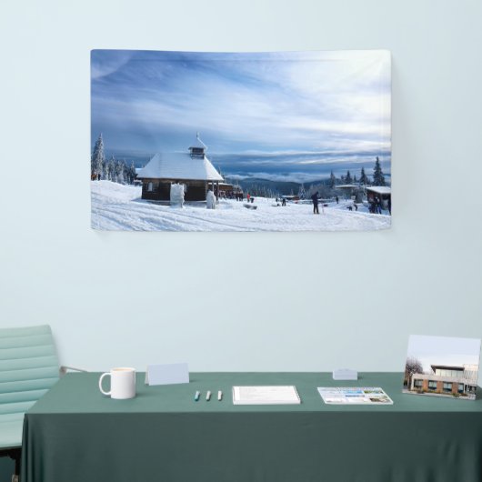 Chapel in het Alpen Sneeuwgebergte Spandoek (Beurs)