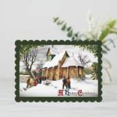 Chapel in het dorp feestdagenkaart (Staand voorkant)