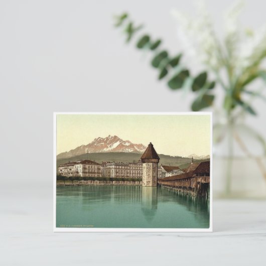 Chapelbrug en uitzicht van Pilatus, Luzerne, Zwits Briefkaart (Staand voorkant)