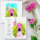 Chapelle rose Aquarelle Faire-part de mariage mexi