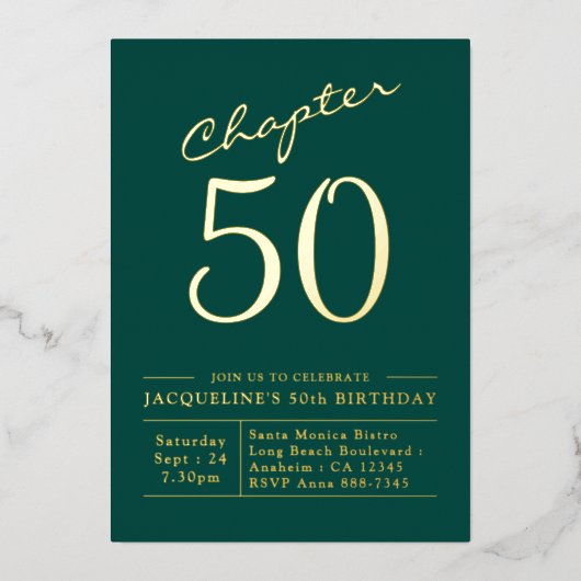 Chapitre 50 50e anniversaire Invitation Or vert (Recto)