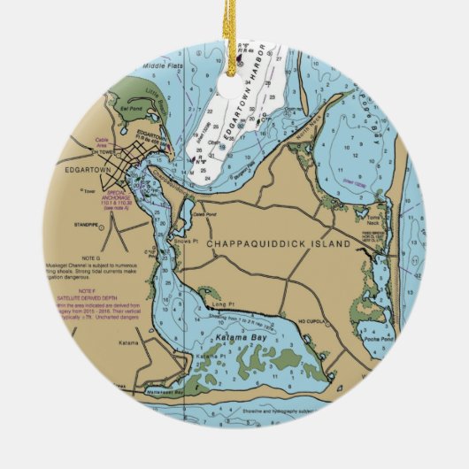 Chappaquiddick Island Nautical Chart Keramisch Ornament (Achterkant)