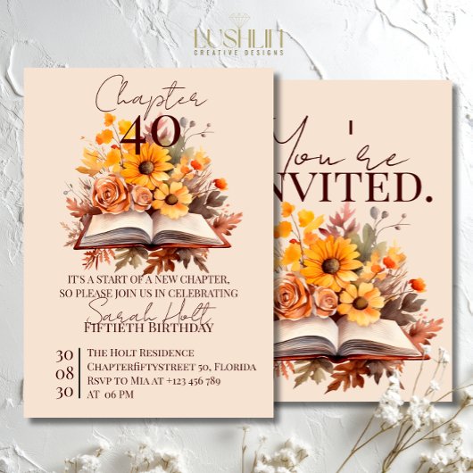 Chapter 40 Birthday – Open Book with Fall Flowers Kaart
