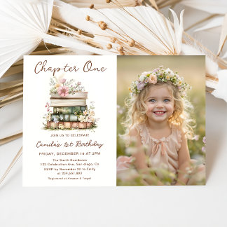Chapter One Books 1st Birthday Photo Invitation Kaart