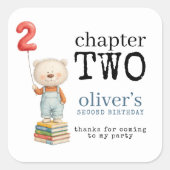 Chapter Two Bear Books Boy 2nd Birthday Thanks Vierkante Sticker (Voorkant)