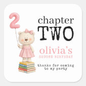 Chapter Two Bear Books Girl 2nd Birthday Thanks Vierkante Sticker (Voorkant)