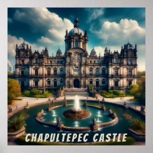 Chapultepec Castle Mexico Vintage Reizen Poster