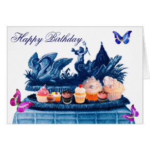 CHAR CHARGÉ DE CYGNES BLEUS ET CUPCAKES JOYEUX ANN