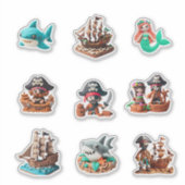 characters shark boat octopus pirate mermai sticker (Voorkant)