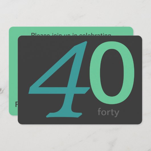 Charbon et Blue Custom Invitation 40e anniversaire (Devant / Derrière)