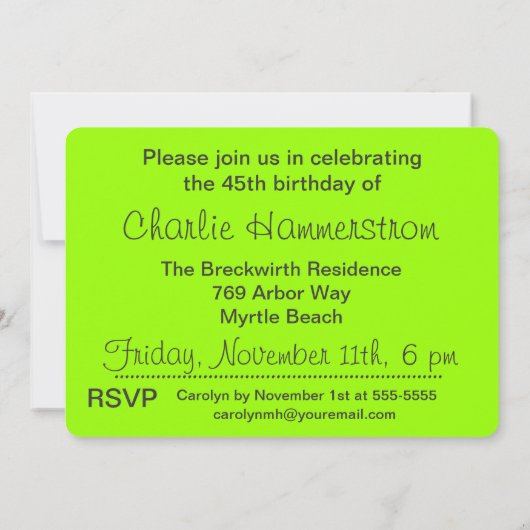 Charbon et Lime Custom 45e Invitation anniversaire (Dos)