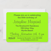 Charbon et Lime Custom 65e Anniversaire Invitation (Dos)