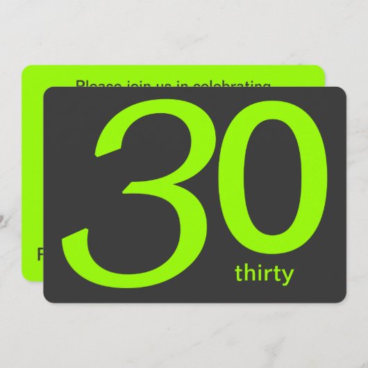 Charbon et Lime Custom Invitation 30e anniversaire (Devant / Derrière)