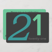 Charcoal and Blue Custom 21st Birthday Invitation Kaart (Voorkant / Achterkant)