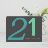 Charcoal and Blue Custom 21st Birthday Invitation Kaart (Staand voorkant)