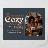 Charcoal and Rose Gold Cozy Vibes Retro Christmas Folie Feestdagen Briefkaart (Voorkant)