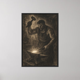 Charcoal Blacksmith aan het werk Canvas Afdruk