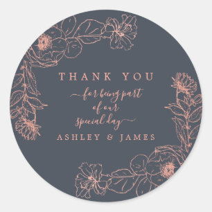 Charcoal Blue Roos Gold Floral Weddenschap Harteli Ronde Sticker
