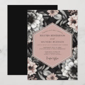 Charcoal Blush Elegant Bloom Wedding Kaart (Voorkant / Achterkant)