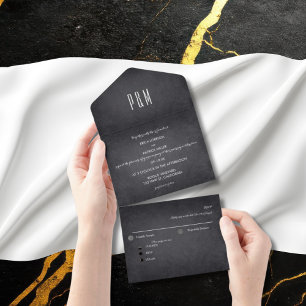 Charcoal Chalk Minimalist Elegant Script All In One Uitnodiging