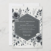 Charcoal Floral Moody Wedding Kaart (Voorkant)
