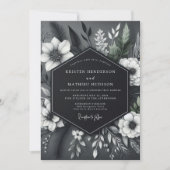 Charcoal Floral Opulent Wedding Kaart (Voorkant)