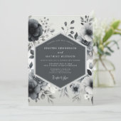 Charcoal Floral Romance Wedding Kaart (Staand voorkant)