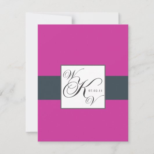 Charcoal Fuchsia Monogramme rose Mariage RSVP (Devant)