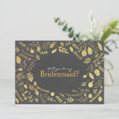 Charcoal Gold Floral Be My Bridesmaid etc. Carte (Debout devant)