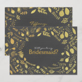 Charcoal Gold Floral Be My Bridesmaid etc. Carte (Devant / Derrière)