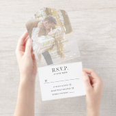 Charcoal & Gold Text Big Photo Monogram Wedding All In One Uitnodiging (Uittrekbaar)